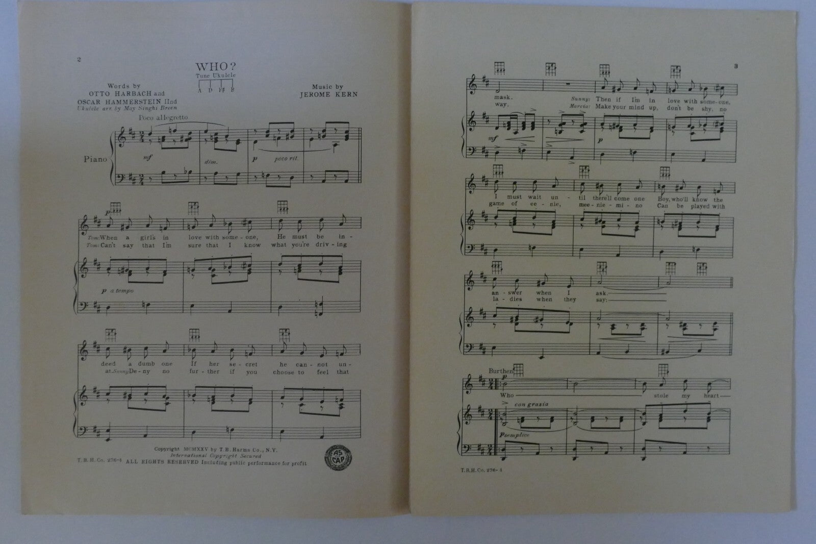 Who?, 1925, from "Sunny", by Otto Harbach, Oscar Hammerstein 2nd and Jerome Kern