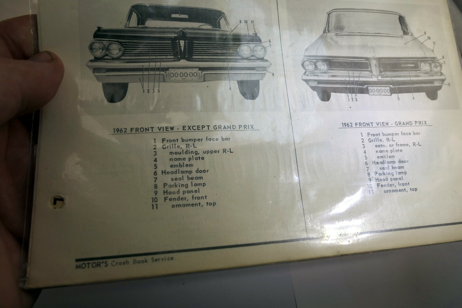 Pontiac 1961-62 Motor Crash Book Service Identification sheet chart