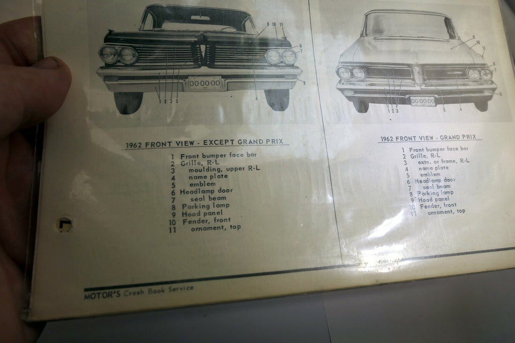 Pontiac 1961-62 Motor Crash Book Service Identification sheet chart