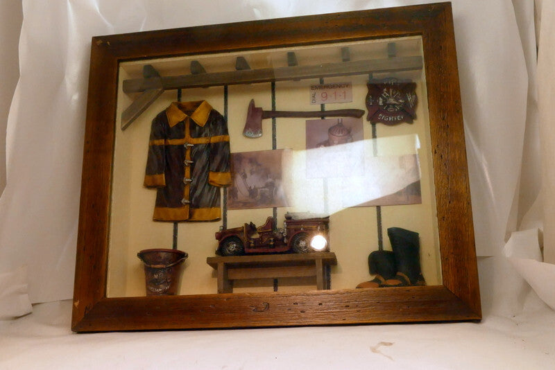 Seymour Mann Handcrafted Firefighter Shadow Box, 13.5"x11"x2" Fireman