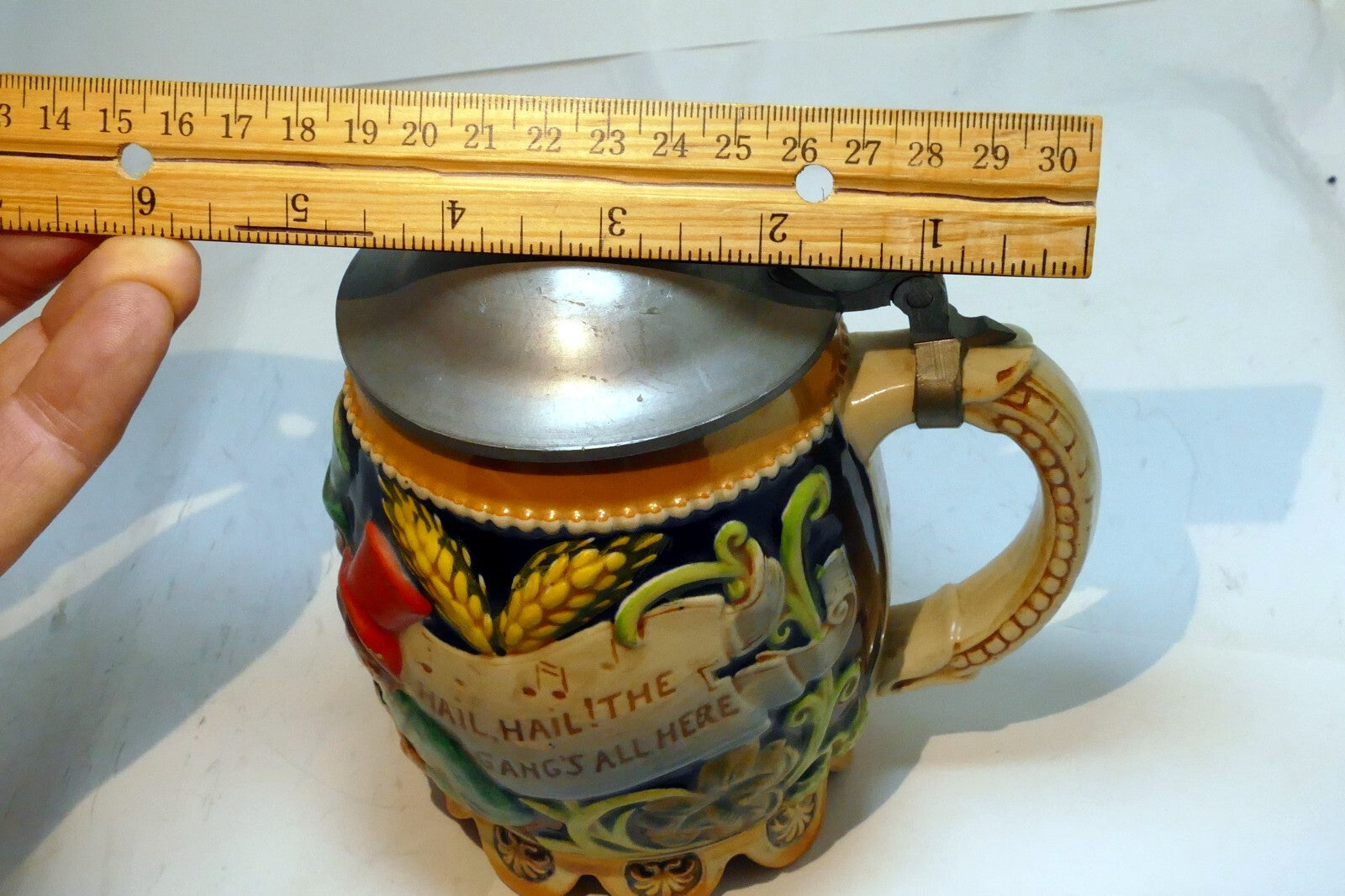 Gerz German Musical Beer Stein Mug w/ Music box 4X6" "THE GANG'S ALL HERE"