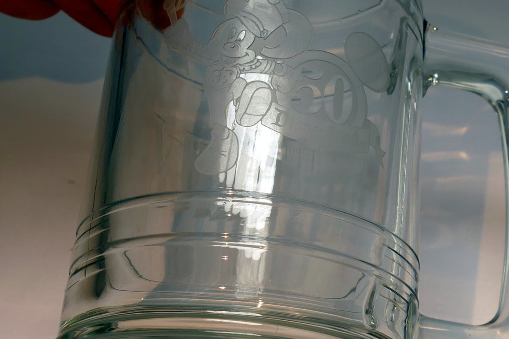 Mickey Mouse Large Glass Beer Stein Mug Walt Disneyland Etched Engraved "TOMMY"