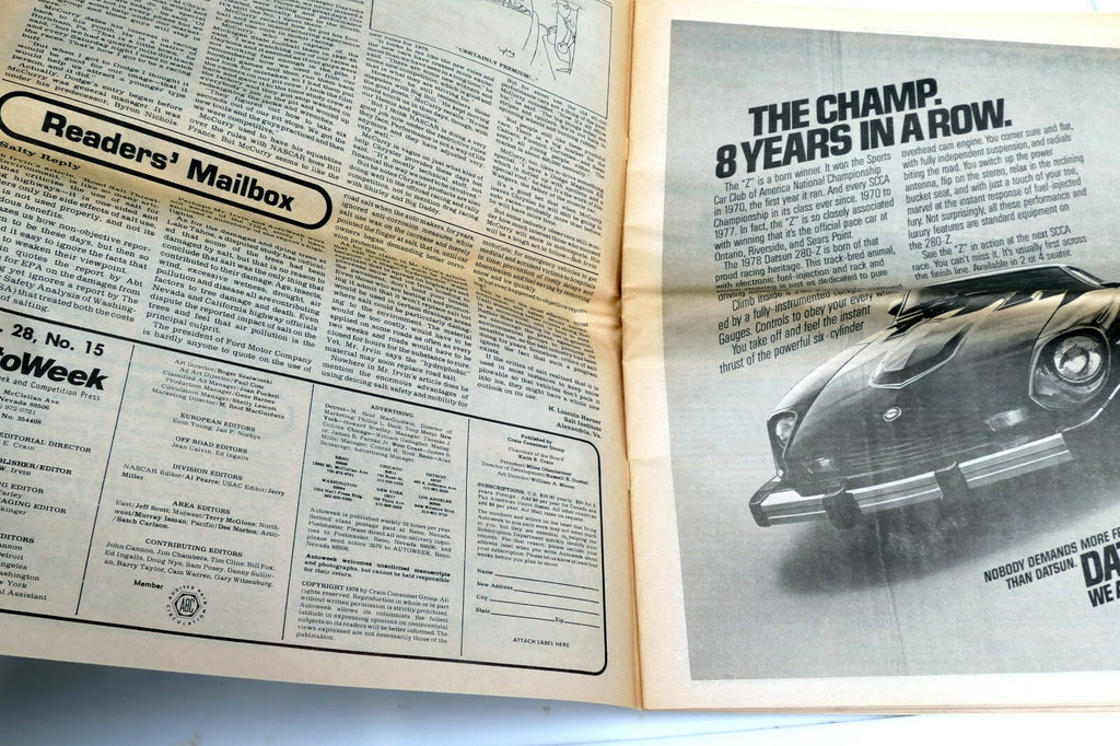 April 1978 Auto Week Magazine Reutemann wins Long beach GP, GT Camaro testing