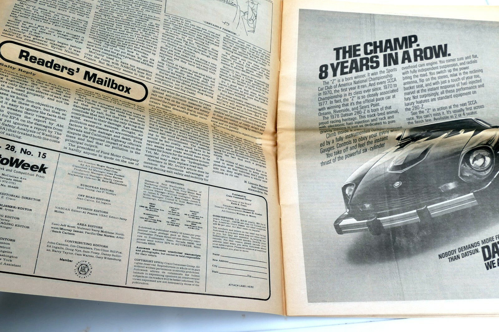 April 1978 Auto Week Magazine Reutemann wins Long beach GP, GT Camaro testing