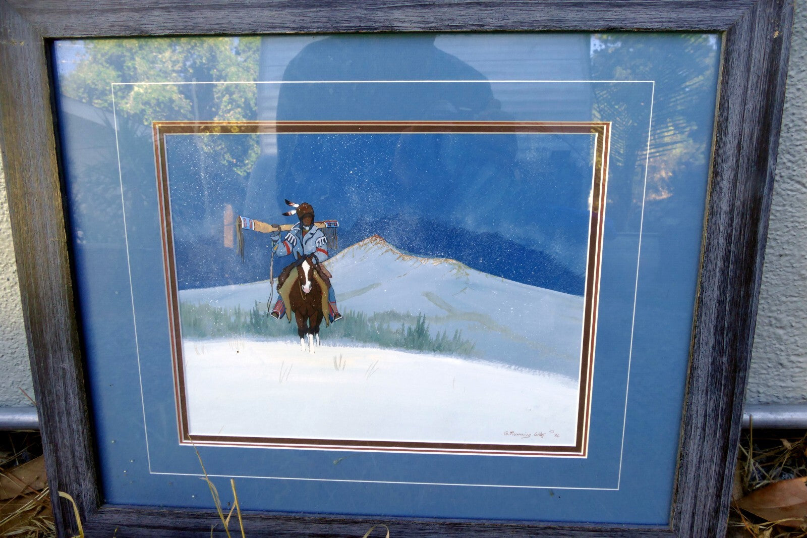 GALE RUNNING WOLF SR "WINTER HUNTER" SIGNED Acrylic Painting Blackfeet Native US
