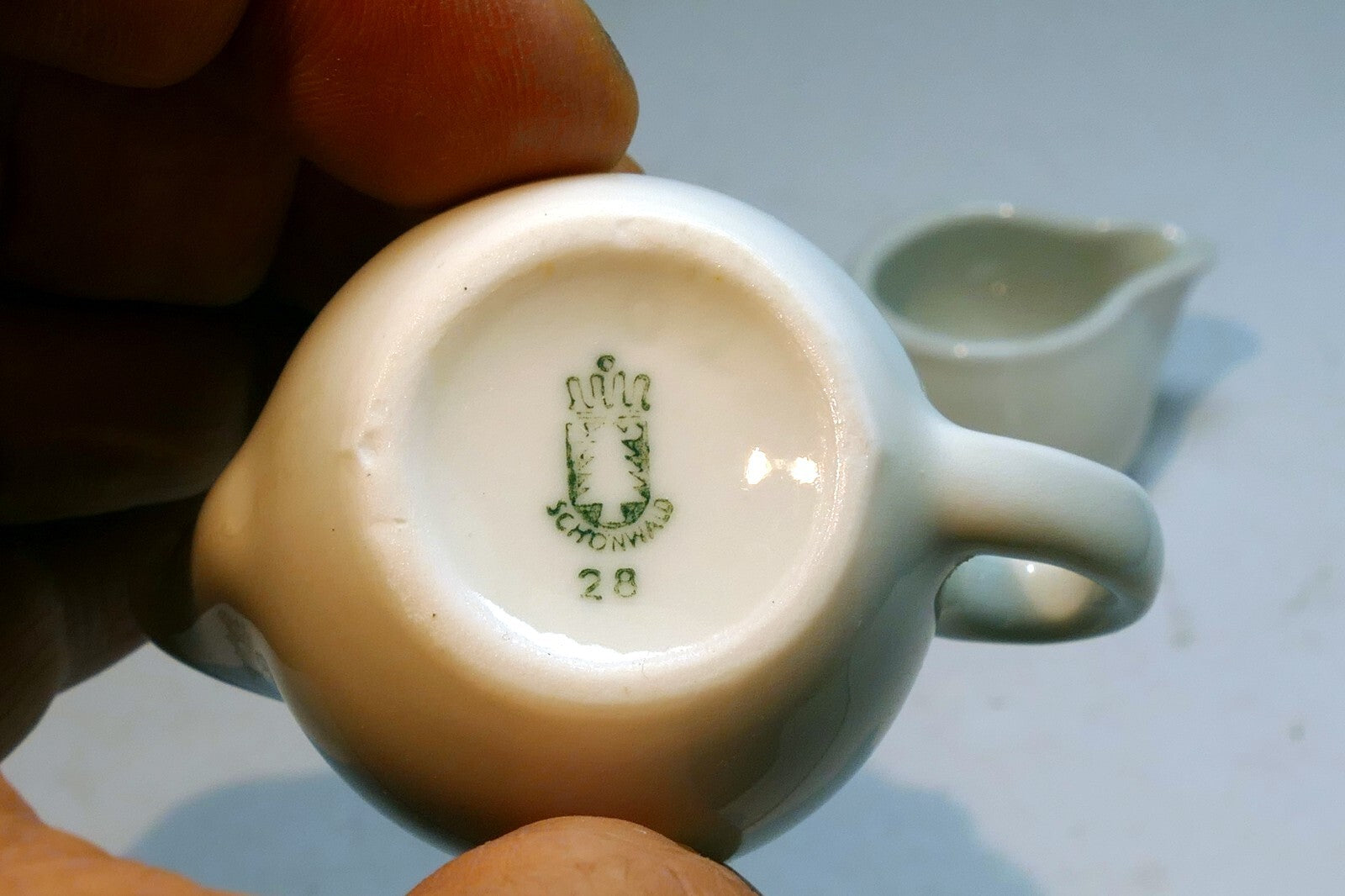 German Schonwald Miniature  3cm tall White Milk Creamer Pitcher Set Of two