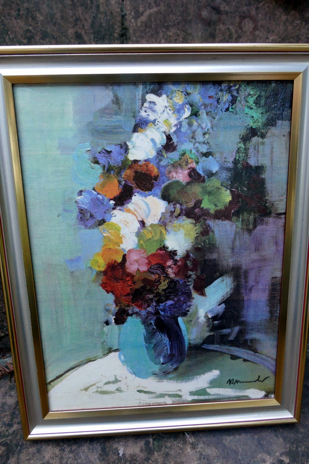 Raymond Thuilier, Baumaniere wall art painting flowers  - Menu Les Baux France