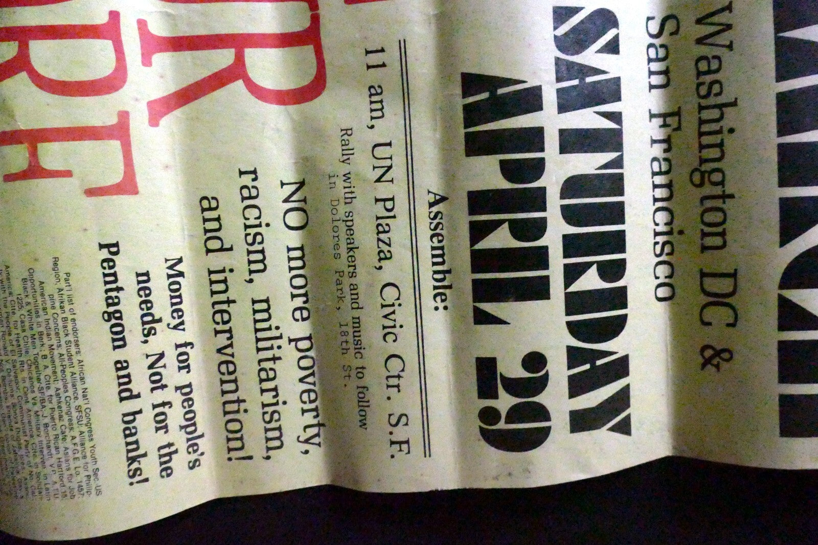 March Assembly for Peace Poster, San Francisco USA G W Bush fight 1993