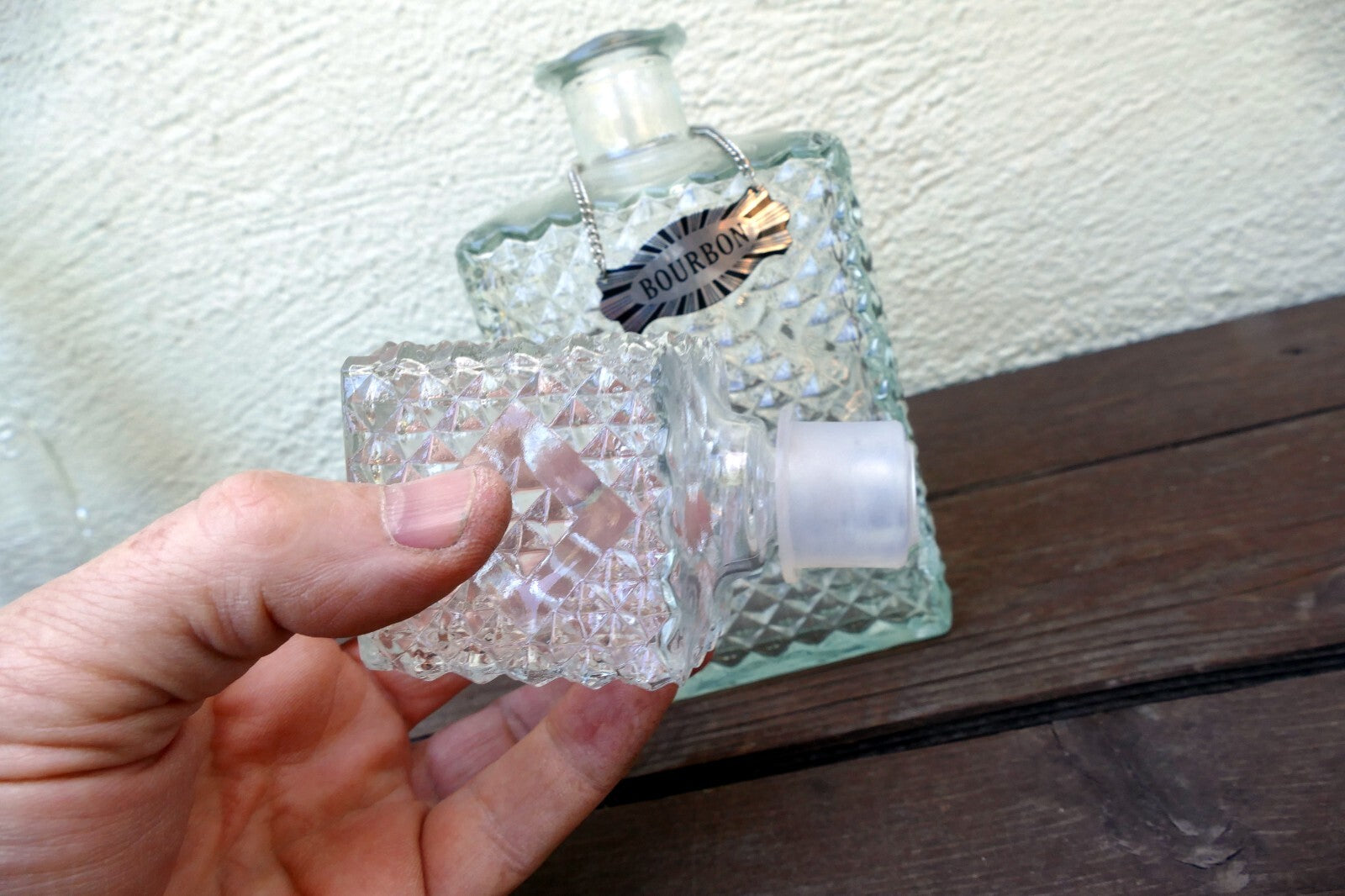 1 Litter Glass Decanter With Stopper 10" tall "Bourbon" square