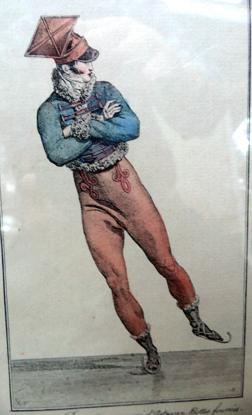 Fashion engraving 1813 parisian costume french gentleman's skating framed
