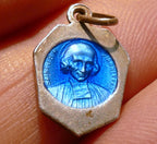 Virgin Mary Christ Pendant Charm Saint J.B. M. Vianney cure d'Ars Blue Enemeled