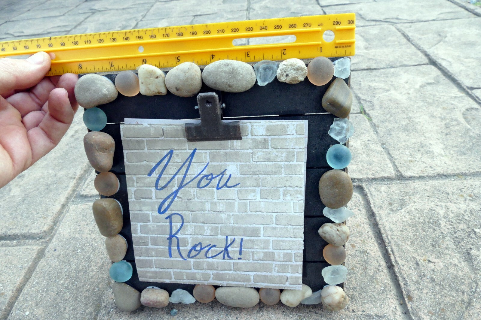"You Rock" Picture Frame Brown Real Stone Pebbles Square 8X8" homemade CA USA