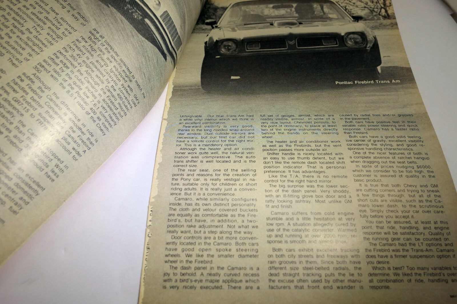 2974 Corvette , Camaro and Firebird Comparison Road Test Magazine clippings 