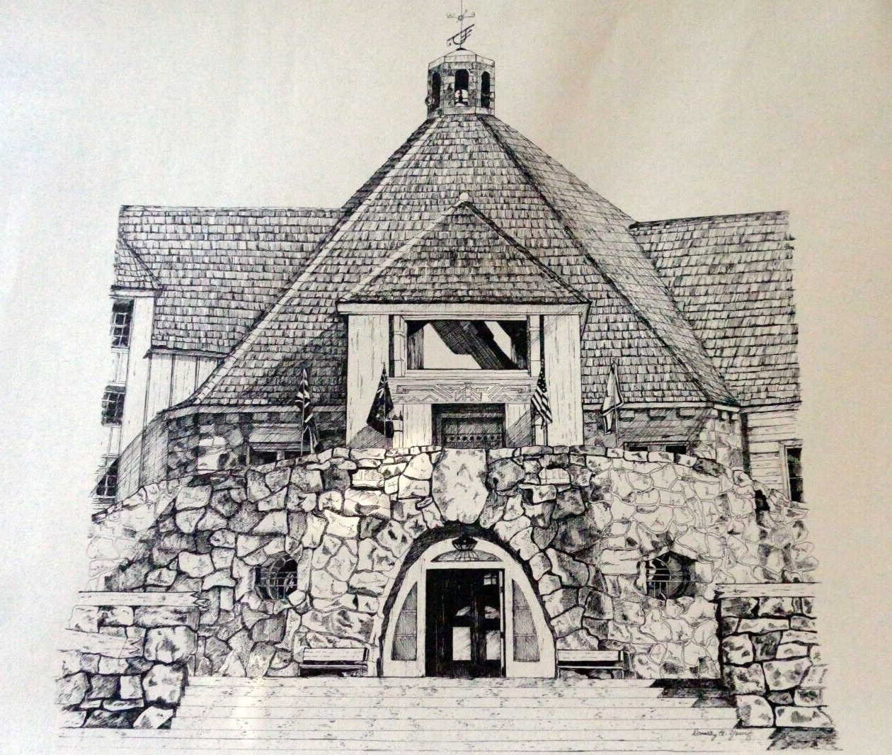Timberline lodge dorothy a. young print black and white lithograph art poster