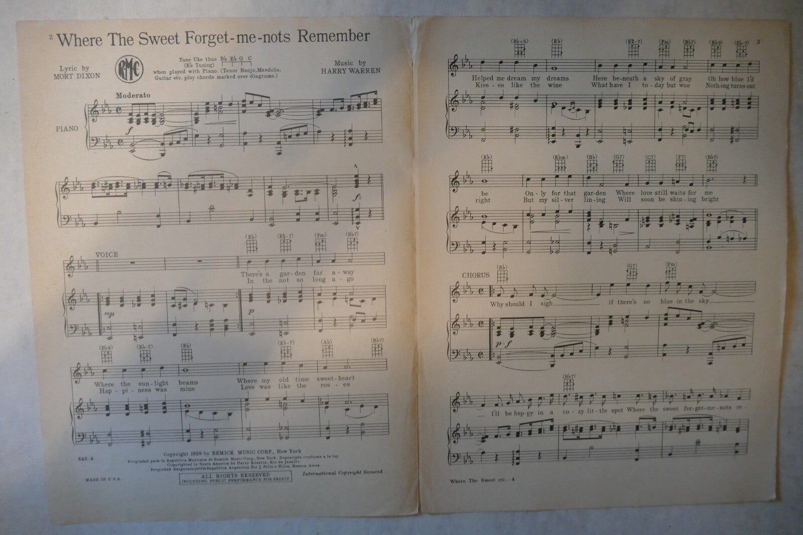 Where The Sweet Forget-me-nots Remember, 1929, by Mort Dixon and Harry Warren