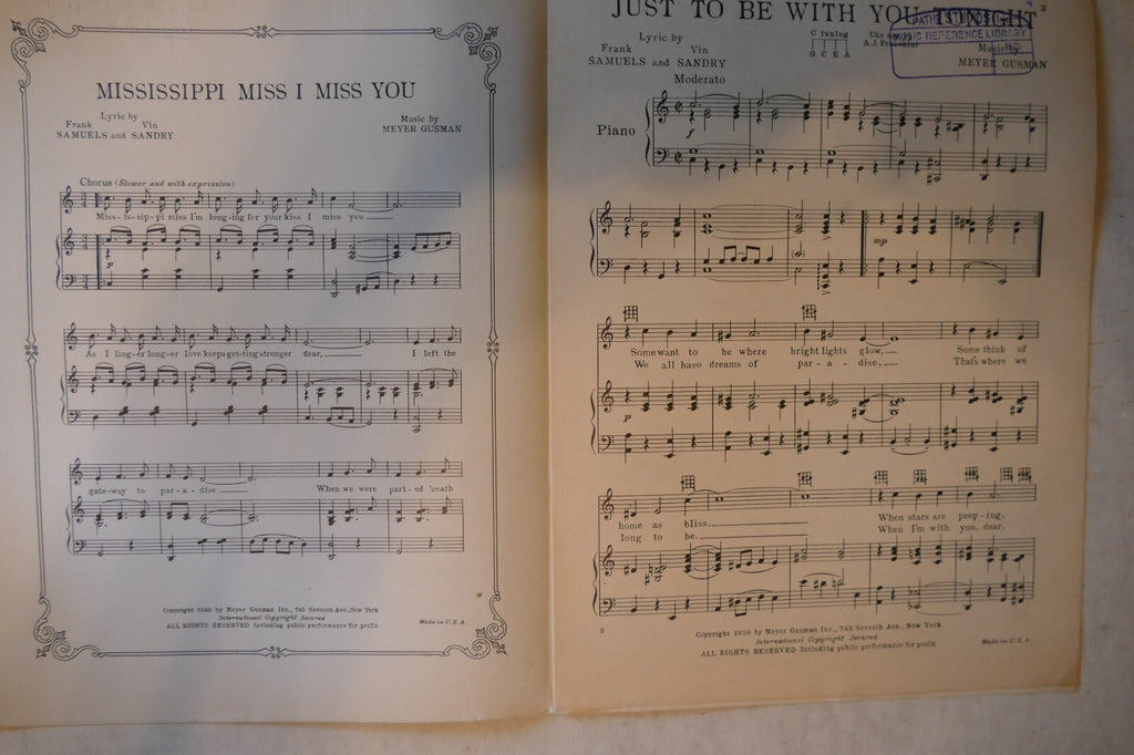 Just To Be With You To-Night 1930, by Meyer Gusman, Frank Samuels and Vin Sandry