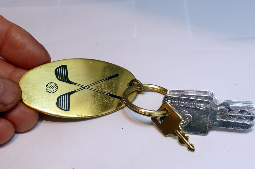 Golf Bag with Clubs Brass Key Chain 2.5 Inch Engravable Samsonite keys
