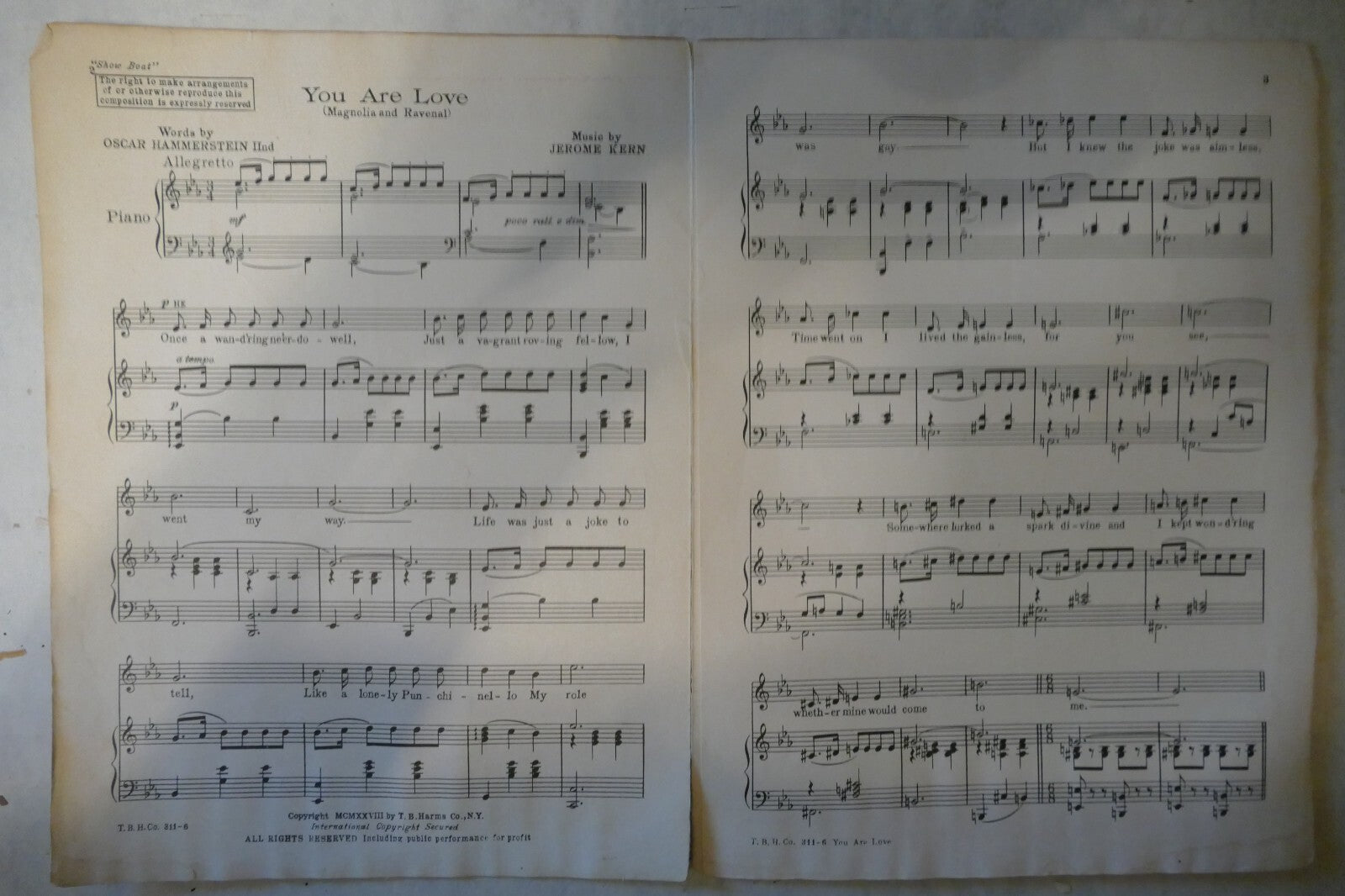 You Are Love, 1928, from "Show Boat" musical, Jerome Kern, Oscar Hammerstein 2nd