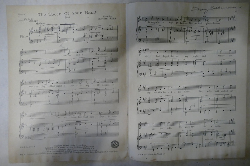 The Touch Of Your Hand , 1933, from "Roberta" musical, Jerome Kern, Otto Harbach