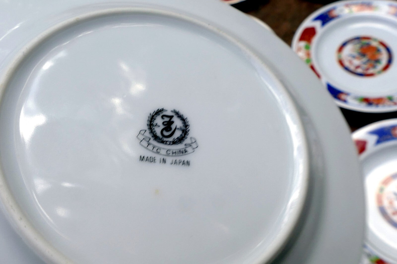 7 TTC China 6.2" Round Desert Plate Gold trim TTN1 Red-Blue Floral made in Japan