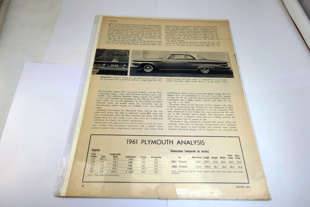 1961 Plymouth V8 383 361 Magazine clippings advertisement Ad