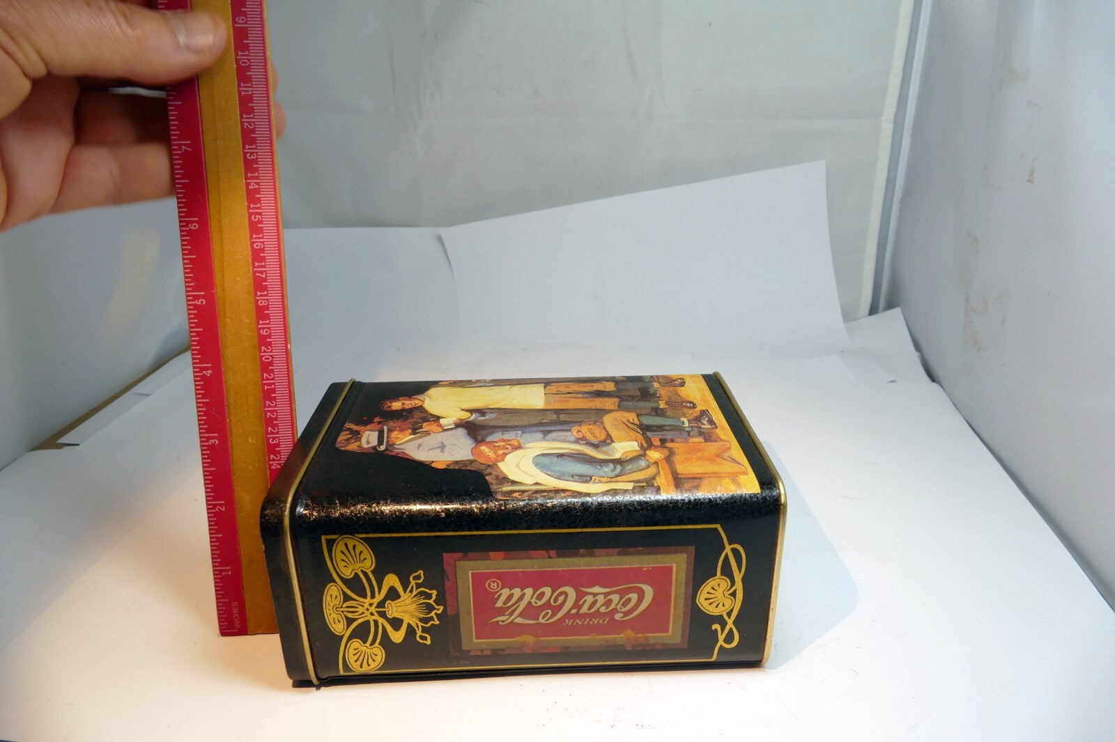 Coca-Cola Tin Can  Red & Gold "Delicious and Refreshing" Drink rectangle  6"