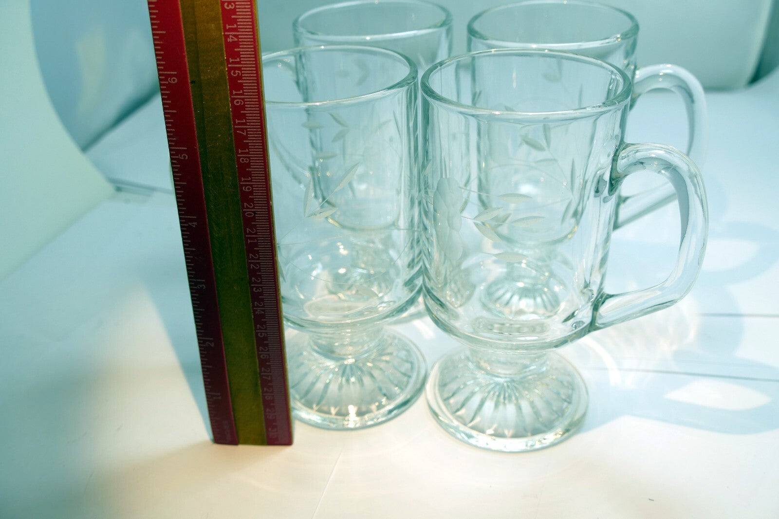 Princess House Heritage Irish Coffee Mugs handled glasses 4 etched footed #504