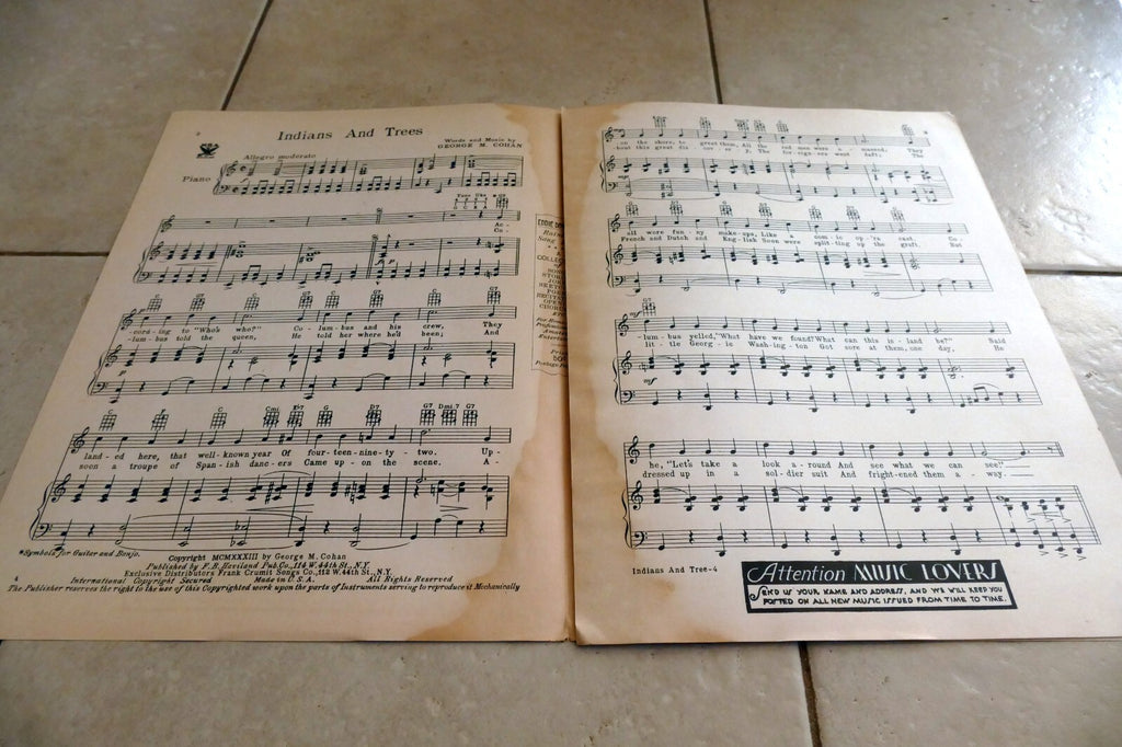Indians and Trees by George Cohan 1933 Music Sheet