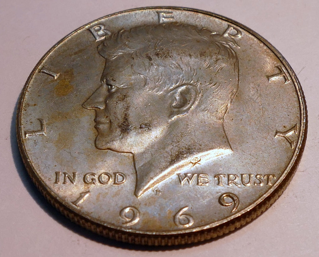 1969   d kennedy half dollar coin us 40 % silver 60 % copper