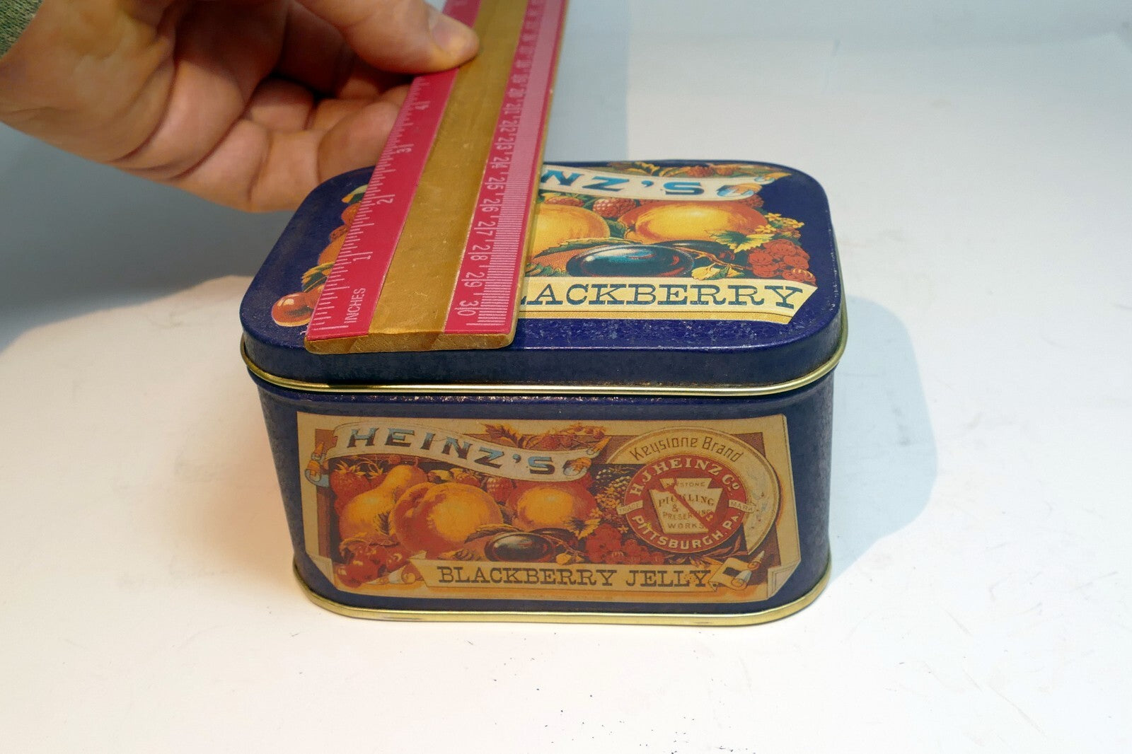 Vintage Heinz’s Blackberry Jelly Tin Can empty rectangle