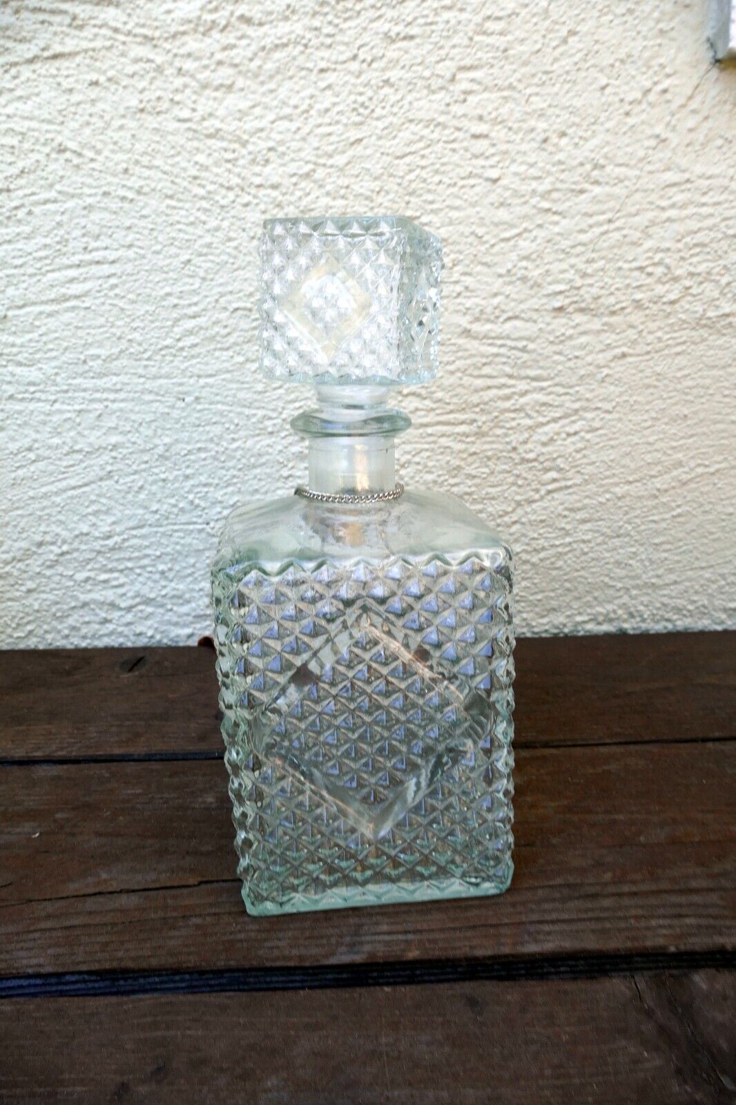 1 Litter Glass Decanter With Stopper 10" tall "GIN" square