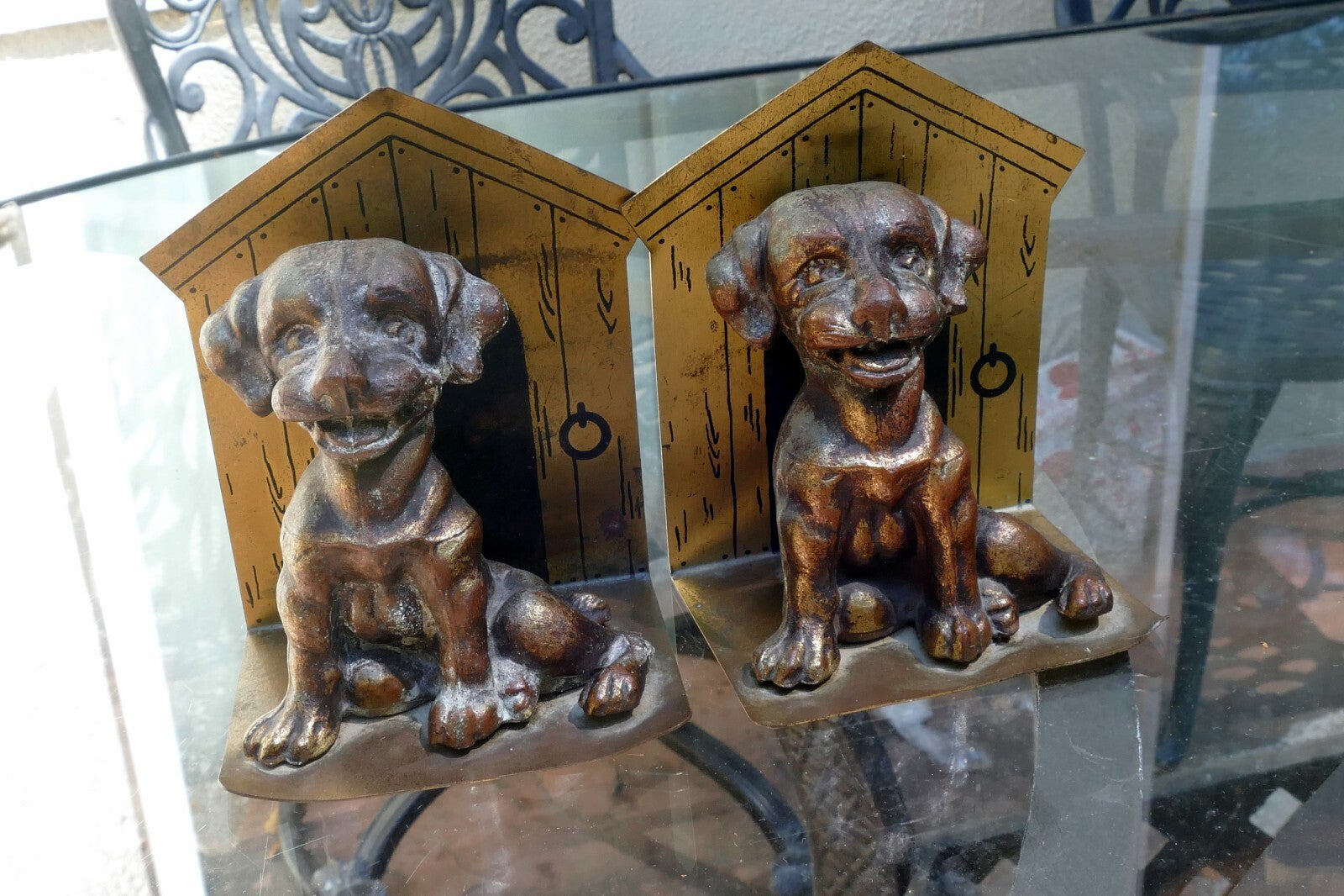 French Bulldog Puppy Dogs Solid Brass Bookends solid metal vintage 4X5"