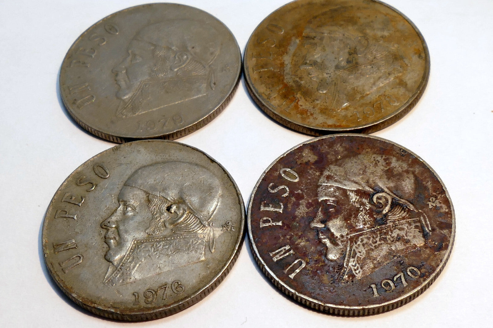 Un 1 peso 1970 1978 mexico coin lot of 4 four pack