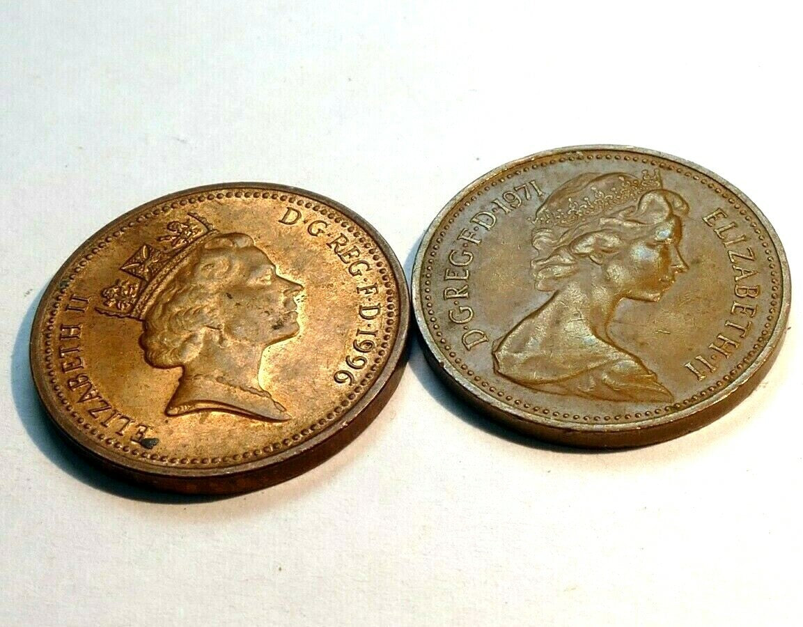 1 penny coin elizabeth ii uk great britain lot of two coins pack