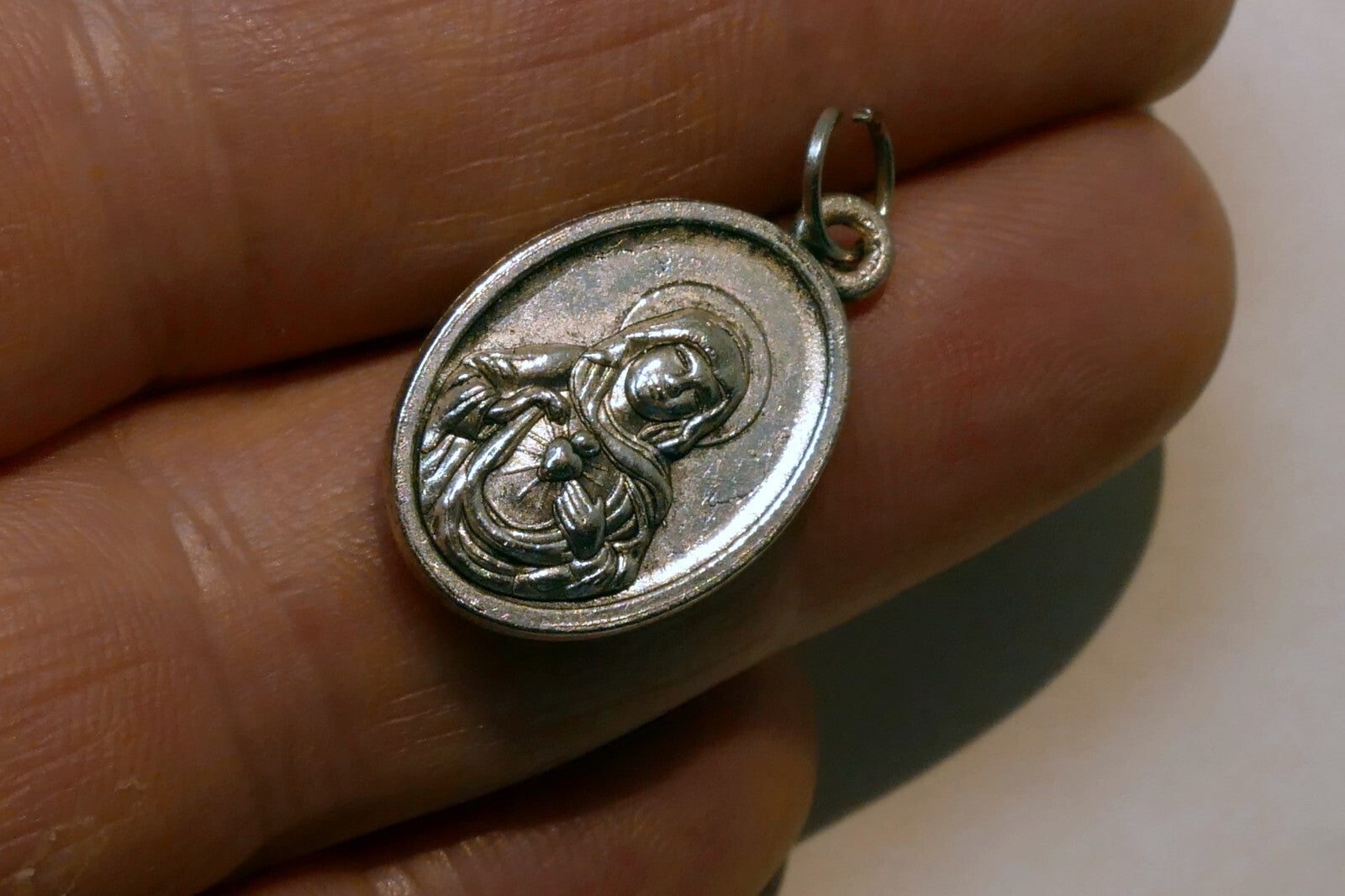 Sacred Heart Jesus w/ Mary Pendant Charm metal vintage