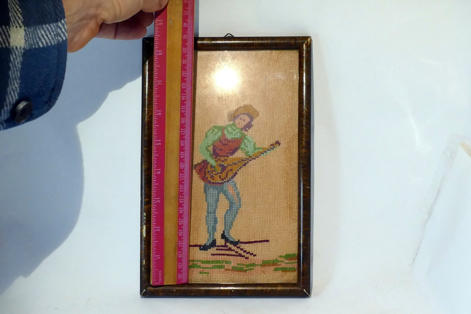 5X7" Vintage Man Playing Guitar Finished & Framed  Needlepoint