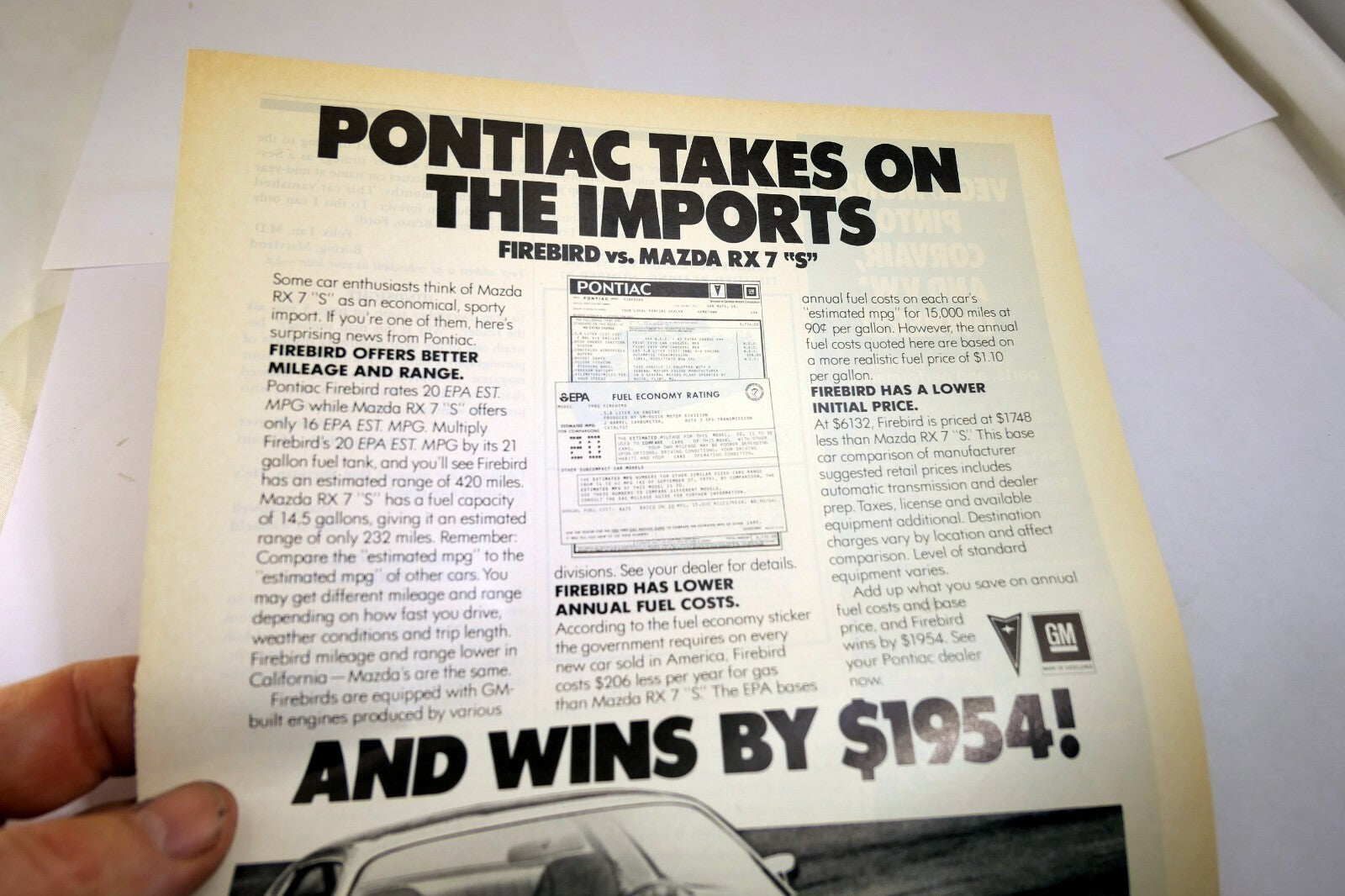 Pontiac takes on the imports firebird car advertisement ad magazine clipping