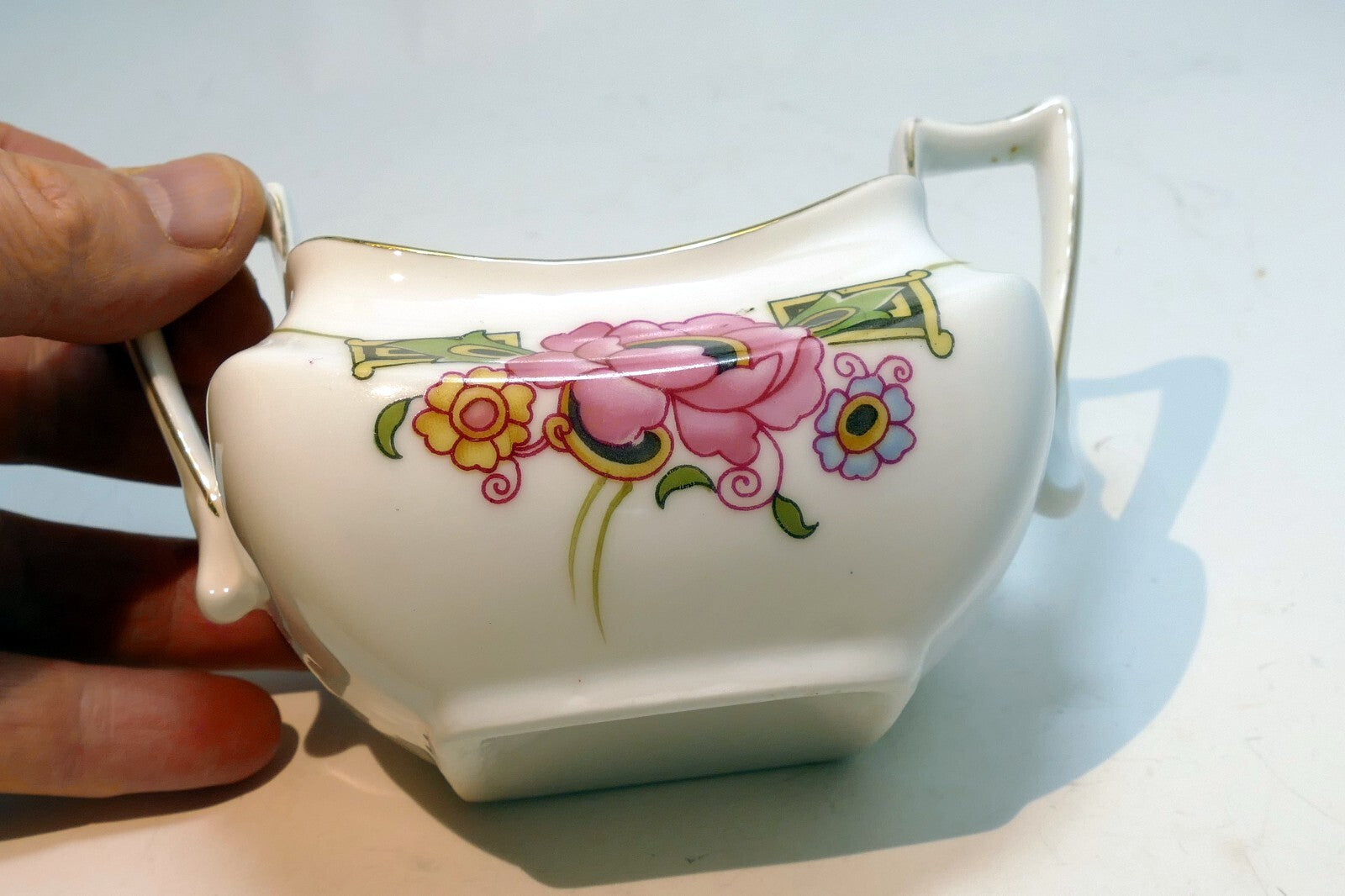 Z.S. & Co SUGAR Bowl Flowers Pink with gold trim  made in Bavaria
