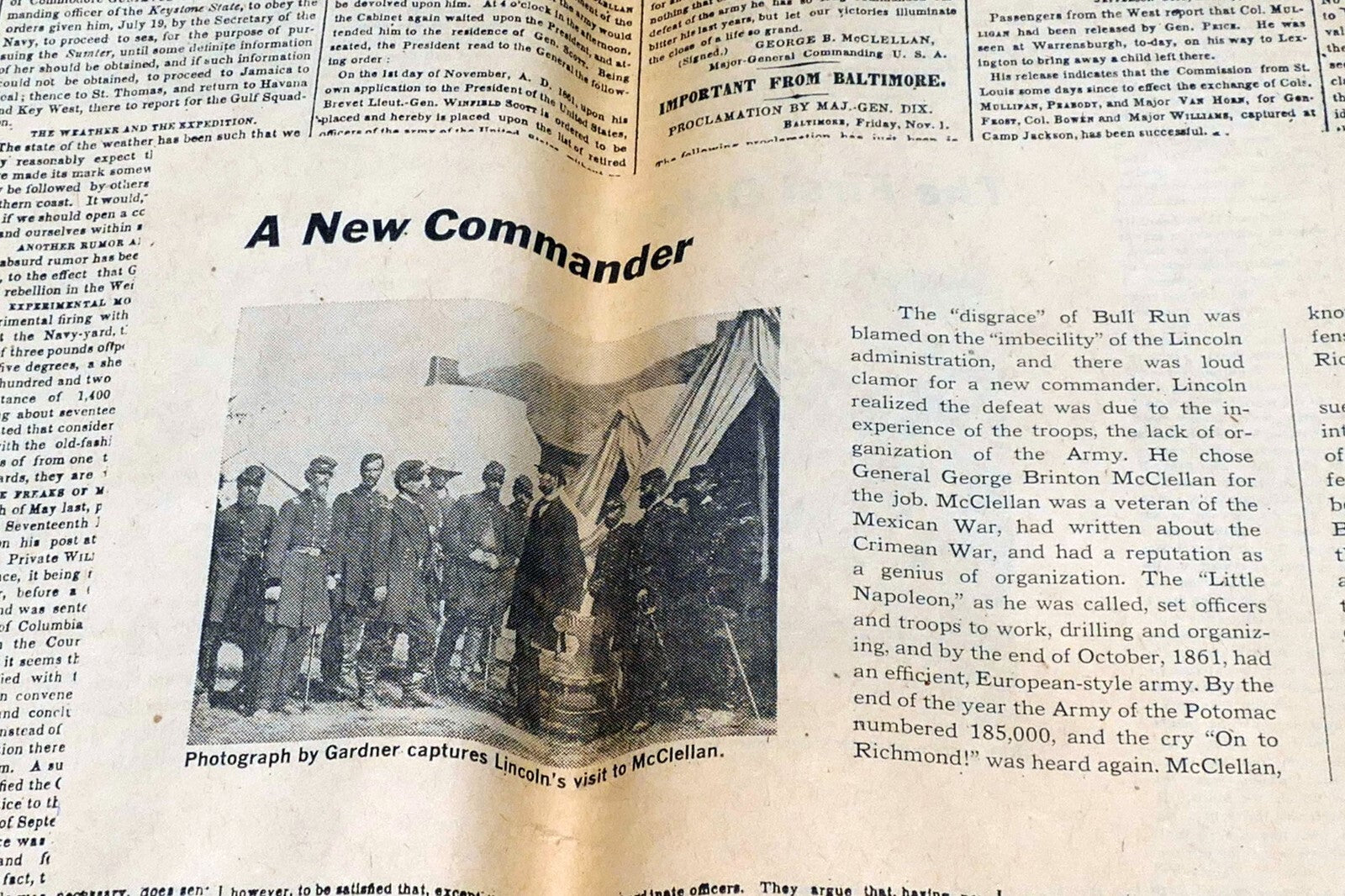 New York Times November 2,  1861 - Reprint - Civil War Reconstruction