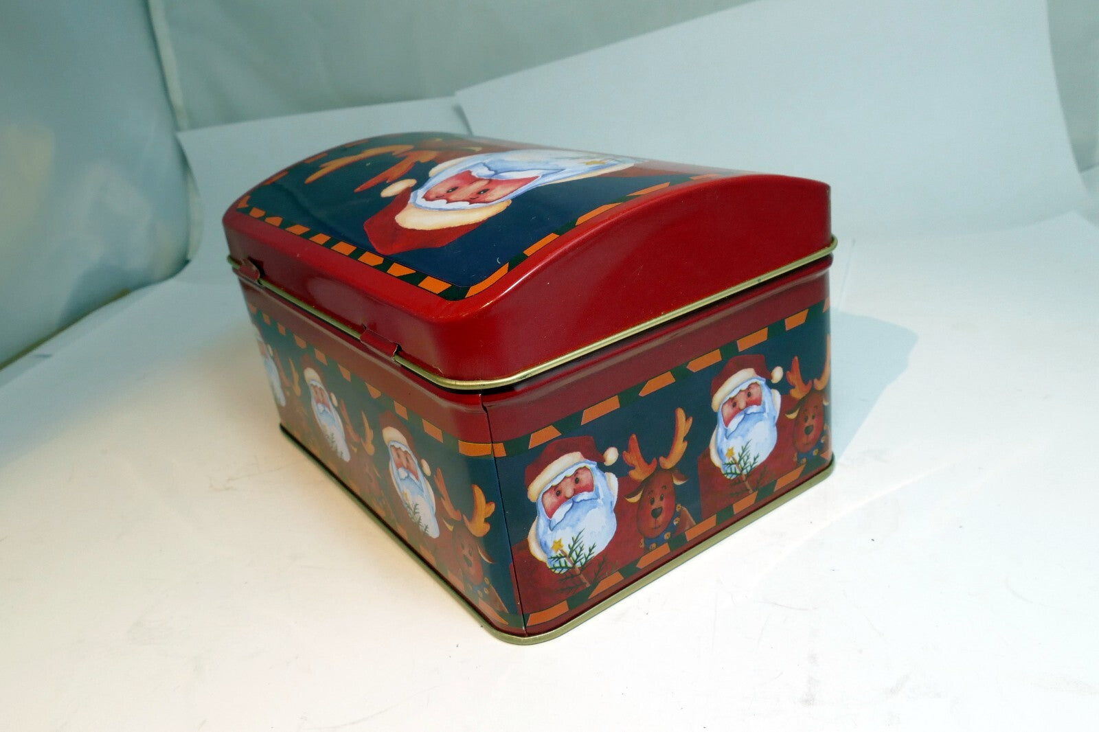 Greenbrier Chocolates Christmas Eve Tin empty container Santa Claus Rudolph Deer
