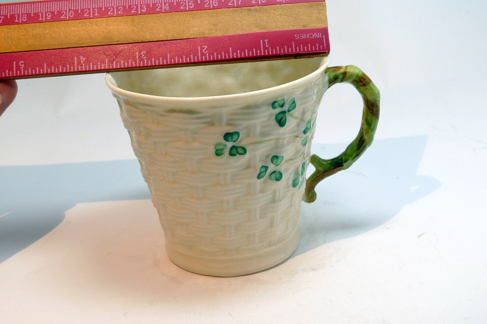 Belleek Ireland Shamrock Basket Weave Coffee Tea Mug Cup  Ivory china