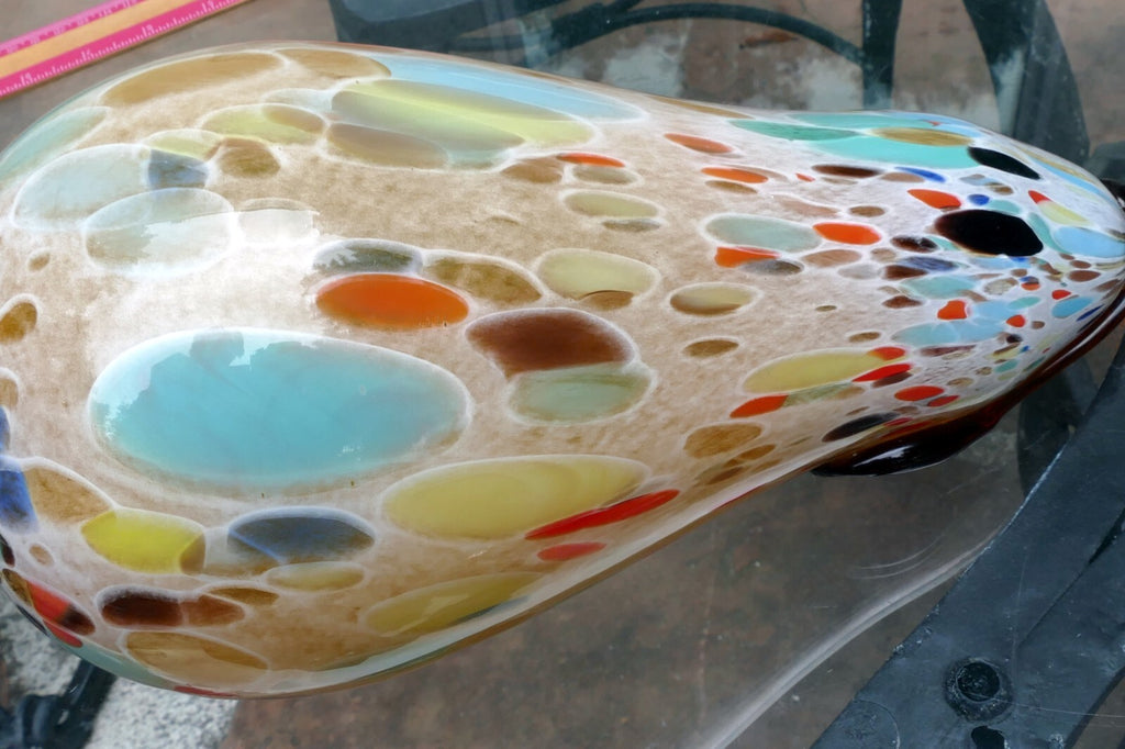 Empoli maestri vetrai mottled confetti art glass pear fruit yellow blue brown