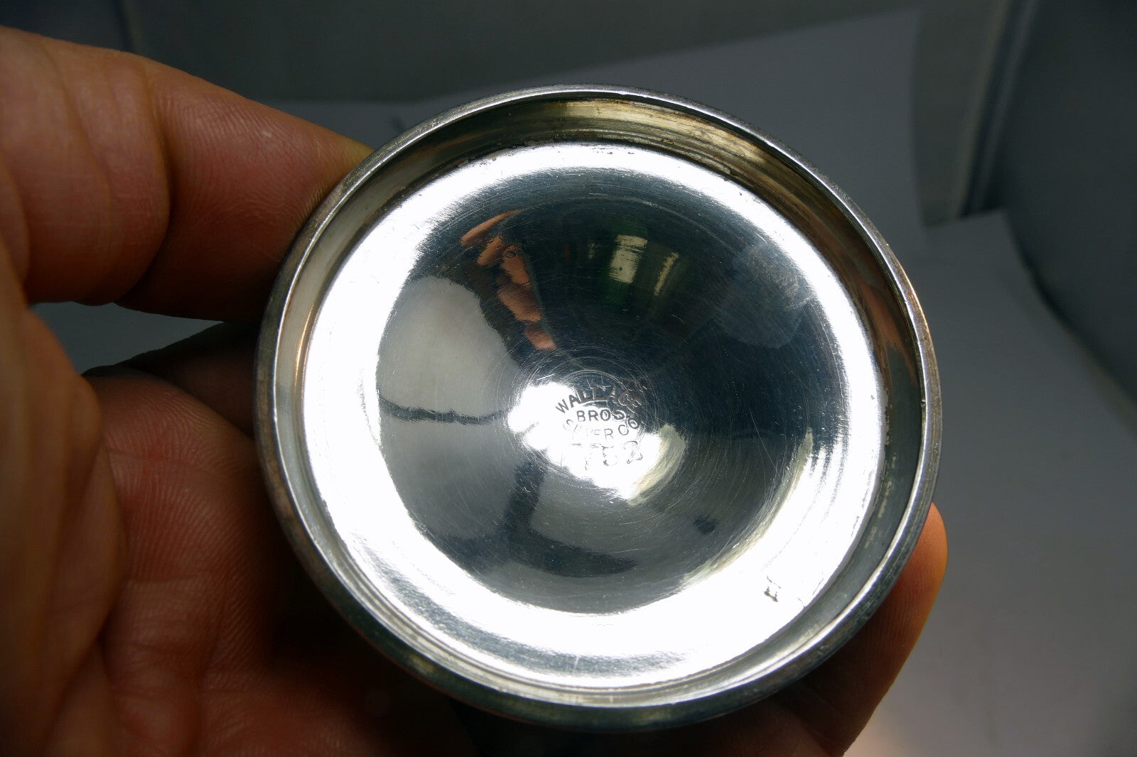 Pewter Goblet by Wallace Bros Silver Co.  V V 52 5.5" tall with plate saucer