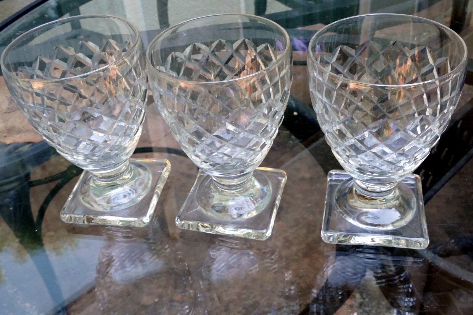 Waterford Goblet Wine Glass Set of 3 lot 5" Tall Square base Diamond