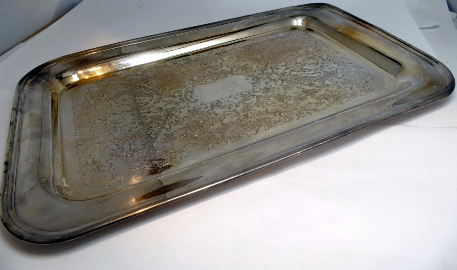 Viking plate ep copper silver plate rectangle serving tray platter ornate 9x14"