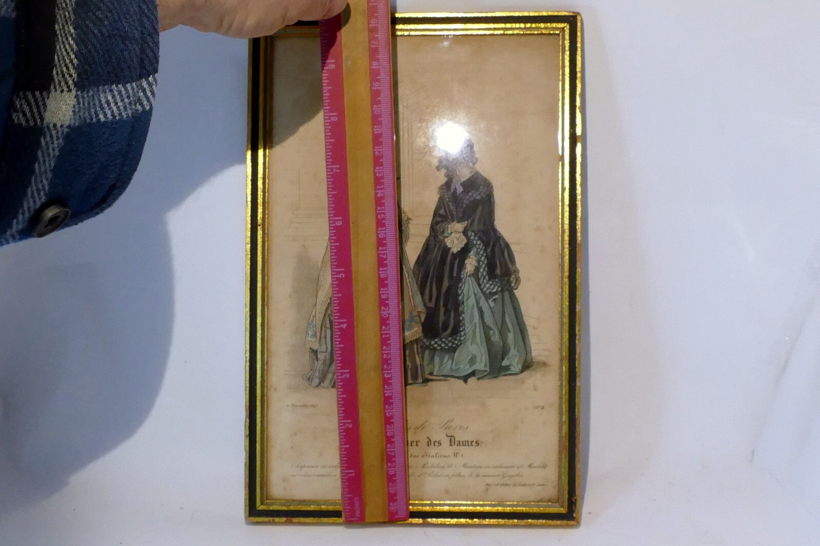 French Antique 1843 Hand coloured engraving Petit Courier des Dames Modes Paris