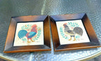 Set of two rooster on cloth wood framed turner co 1970 home decor picture bird