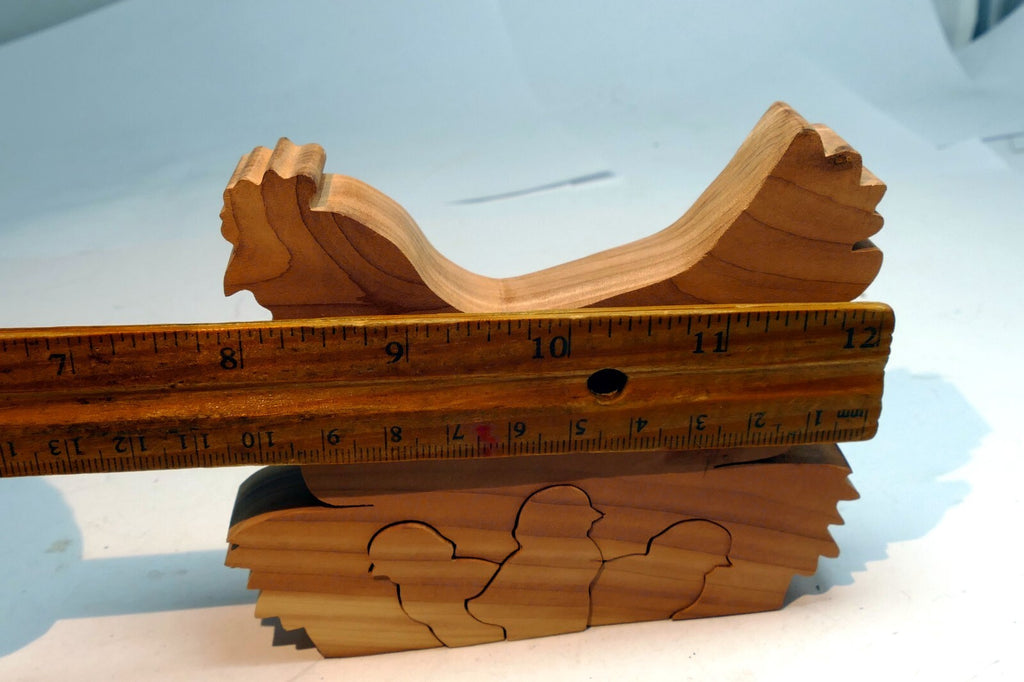 AROMATIC RED CEDAR 6X3X0.5" Wood carved Chicken Chicks moth repellant storage
