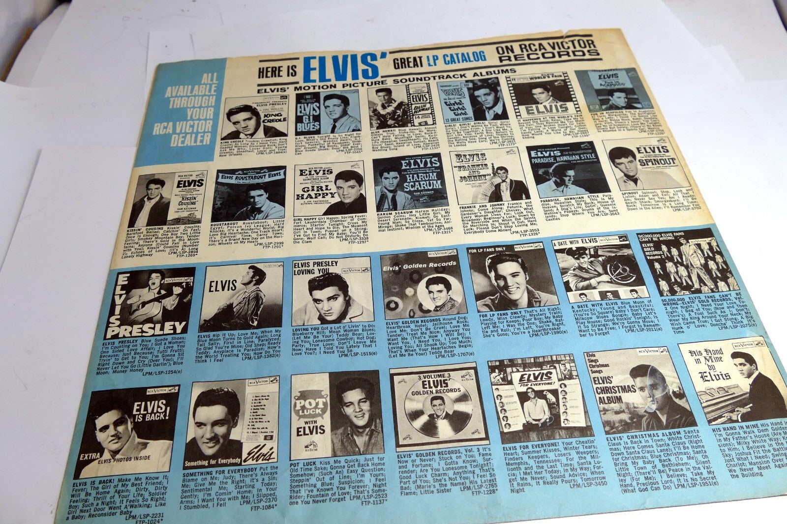 Inner Sleeve - Elvis Presley LP  Photos Stereo 8 CATALOG RCA VICTOR Records 1960