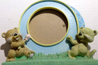 Picture frame 3.5x3.5" art photo w glass teddy bear figural ceramic baby boy